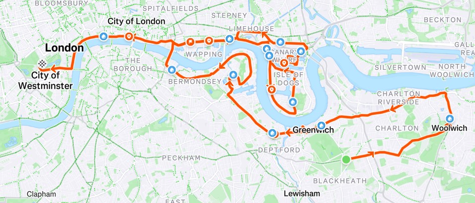 De route van de London Marathon 2025
