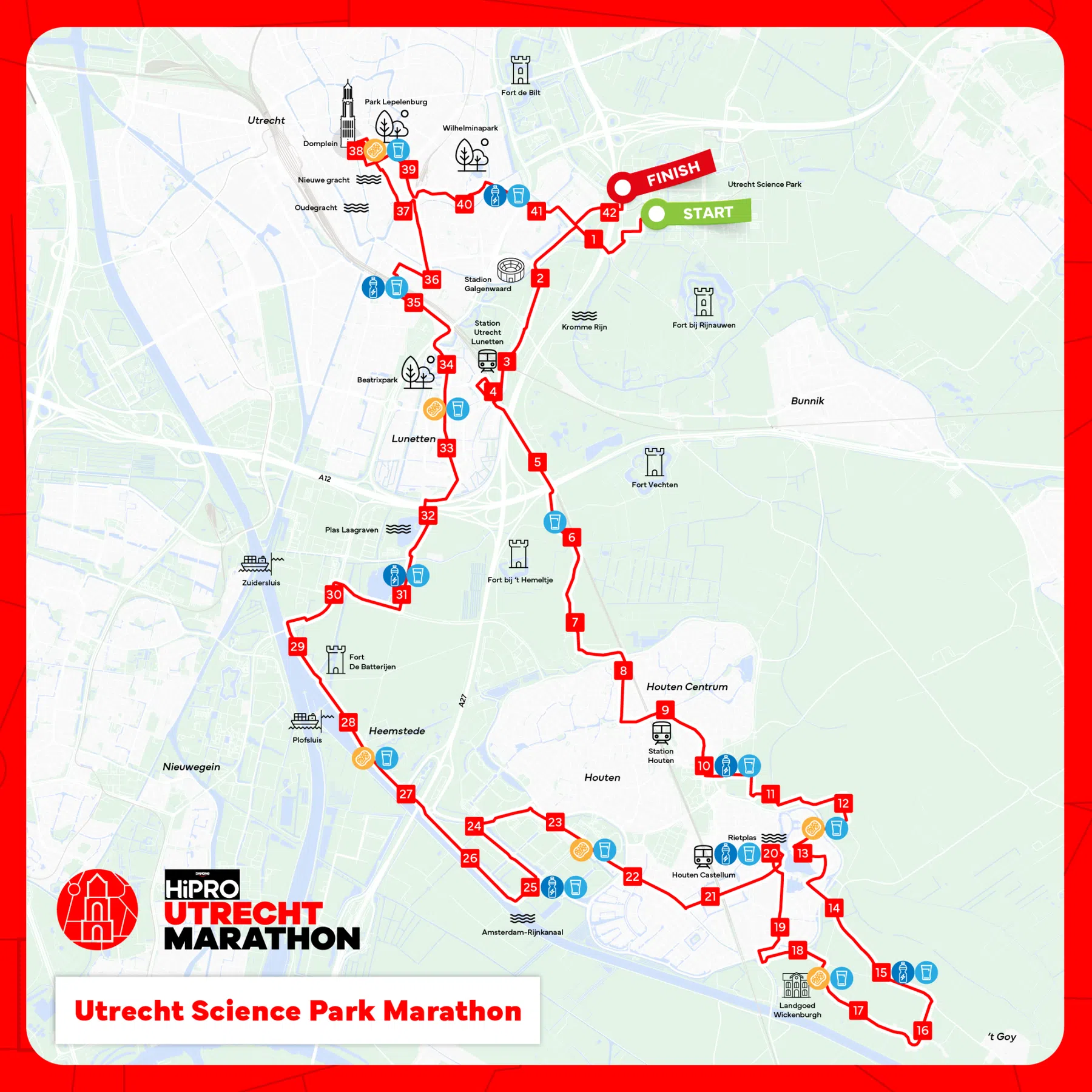 Het parcours van de marathon van Utrecht