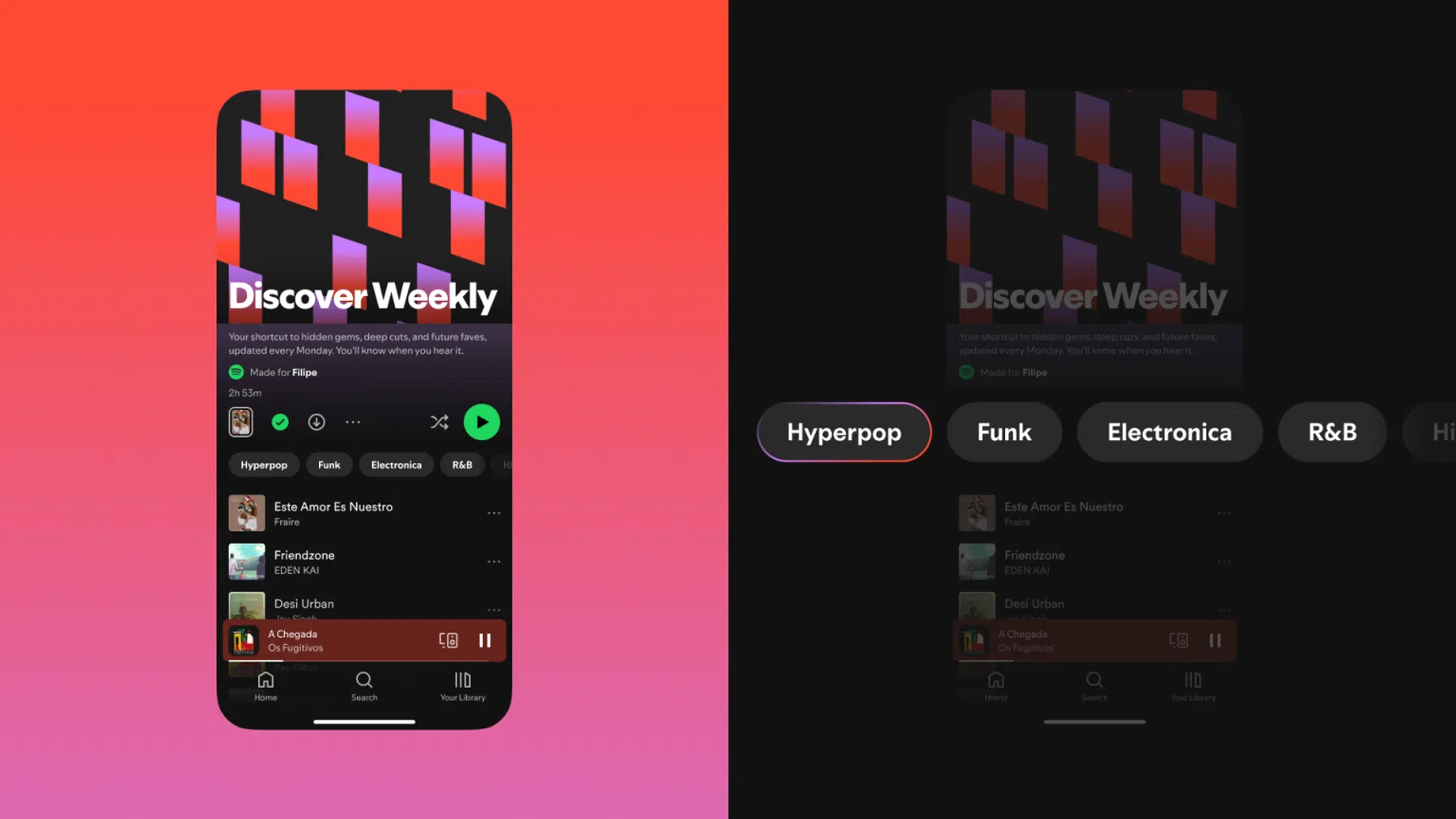 De nieuwe knoppen binnen Spotify Weekly