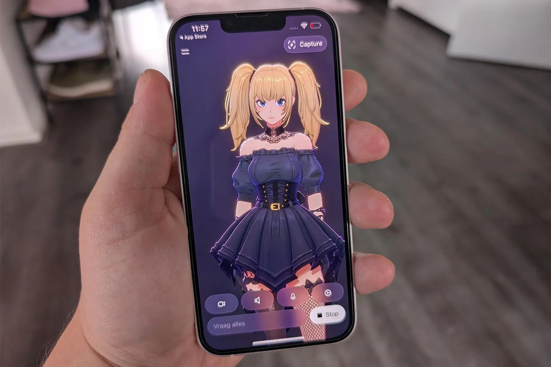 Het 3d-personage Ani binnen de iOS-versie van Grok