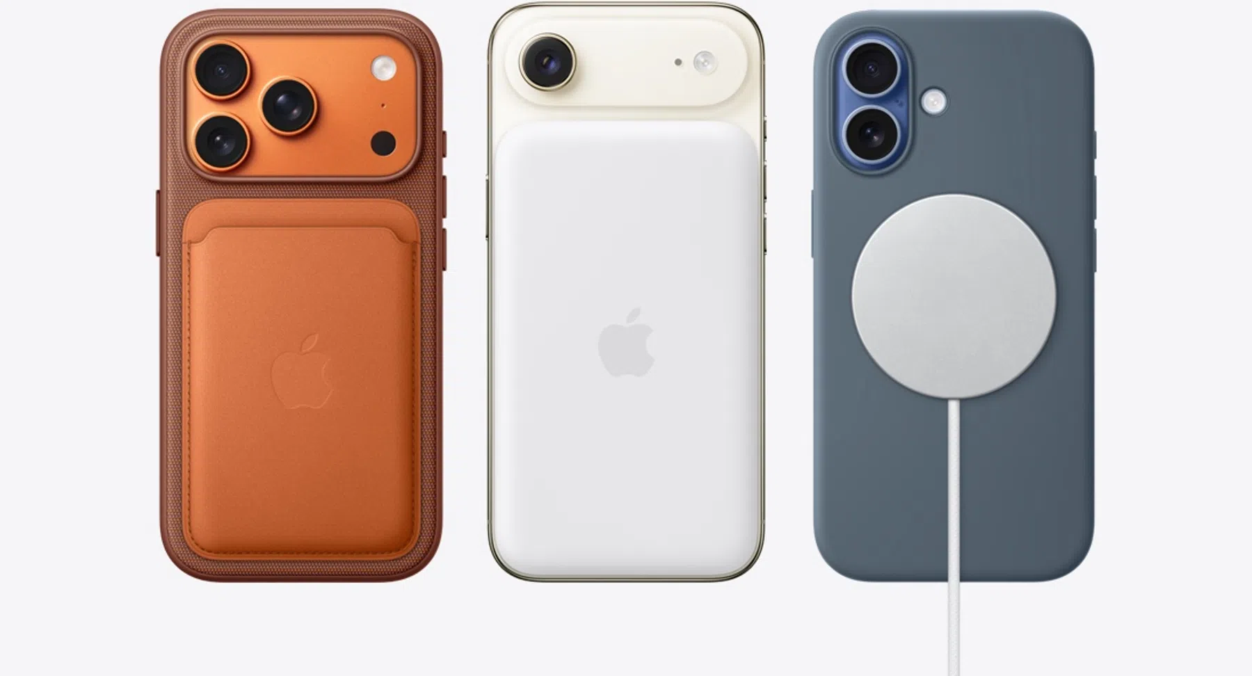 Achterkanten van de nieuwe iPhones: de batterij past alleen op de iPhone Air.