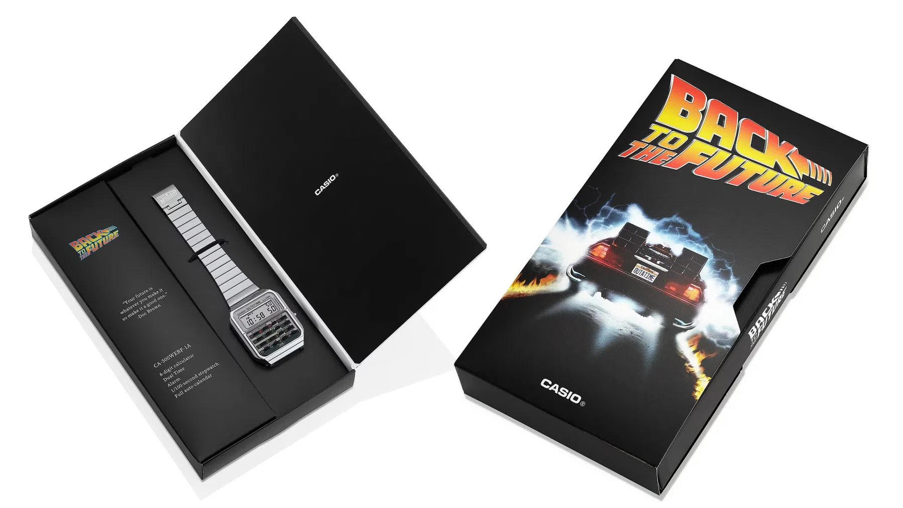 De doos is al net zo retro als het horloge zelf.