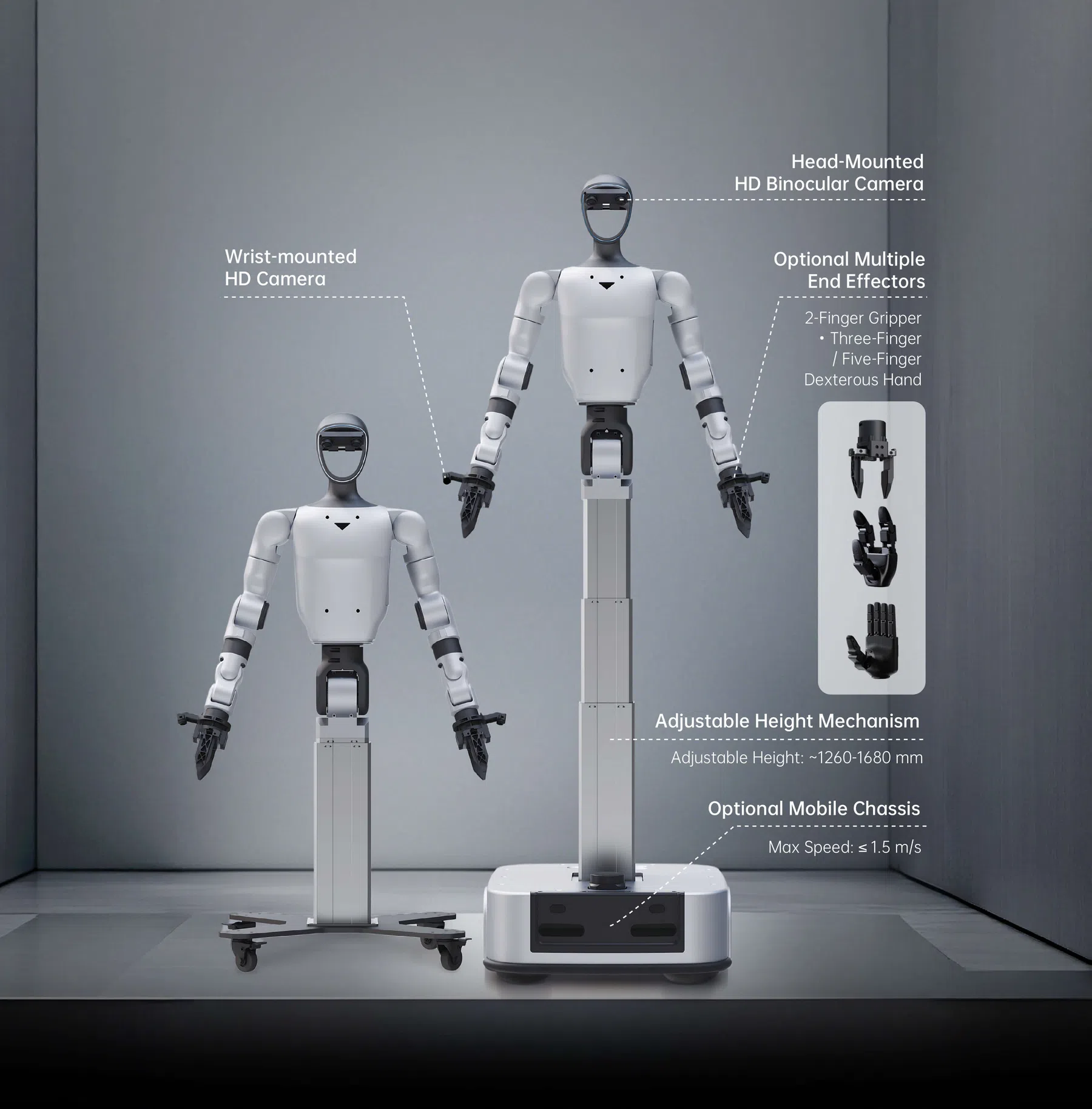 Twee robots van G1-D van Unitree in een warenhuis
