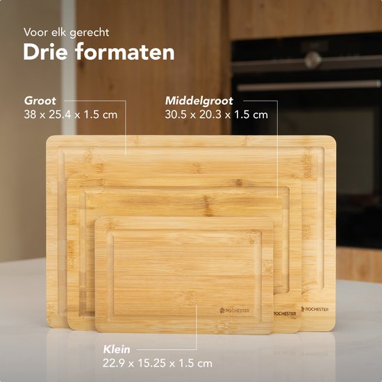 Rochester Snijplanken Hout – Borrelplank – Snijplankenset 3-Delig – Serveerplank Organisch Bamboe – Tapasplank Luxe Design – Hygiënisch en Duurzaam