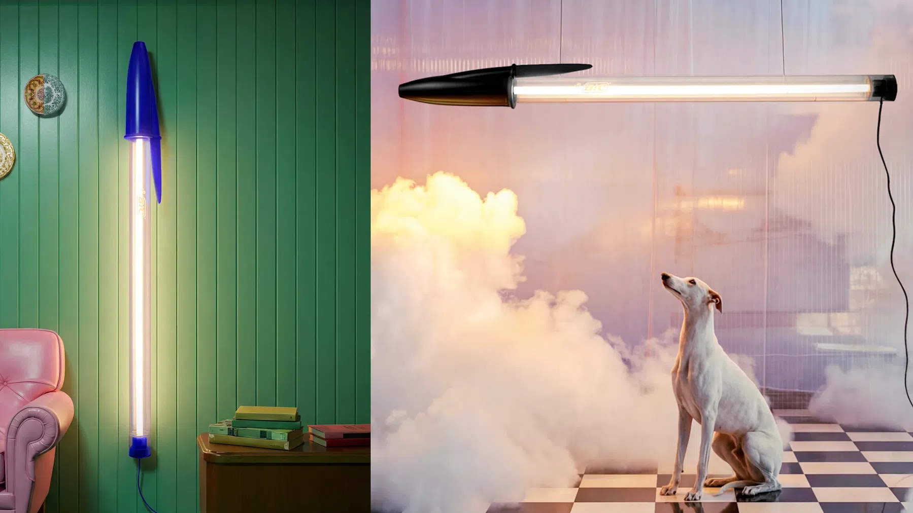 BIC pen lampen in blauw en zwart.