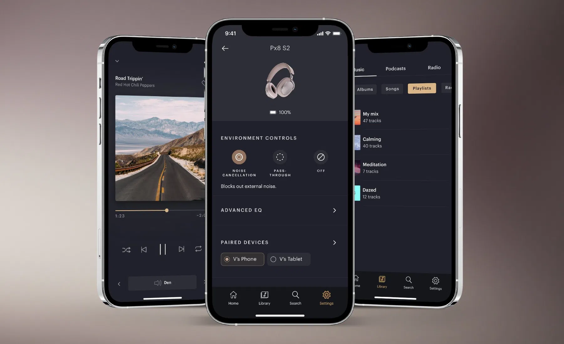 Met de app stel je de koptelefoon naar smaak in.