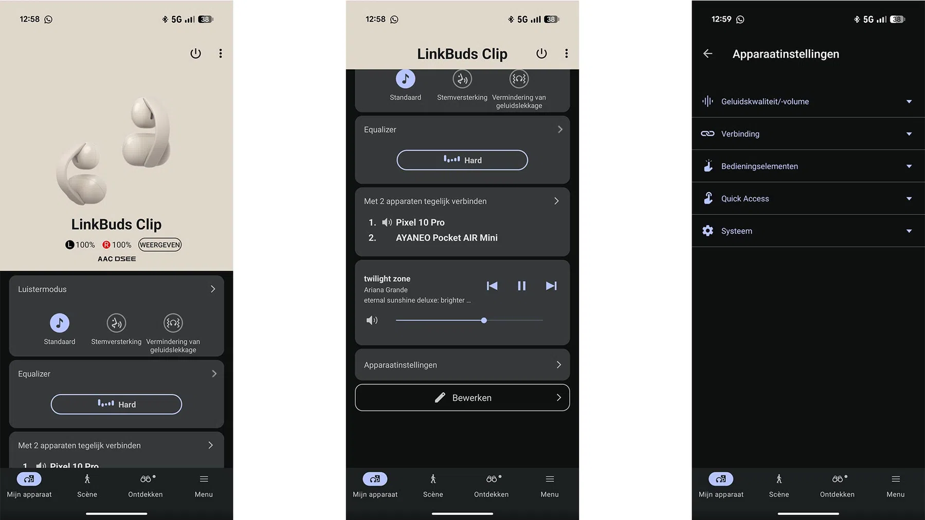 Sony LinkBuds Clip binnen de app.