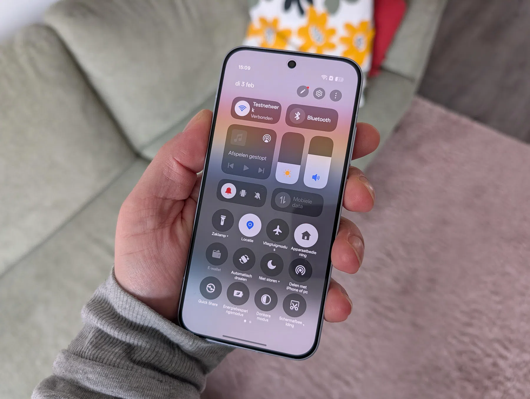 Het snelmenu op de Oppo Reno 15 Pro.