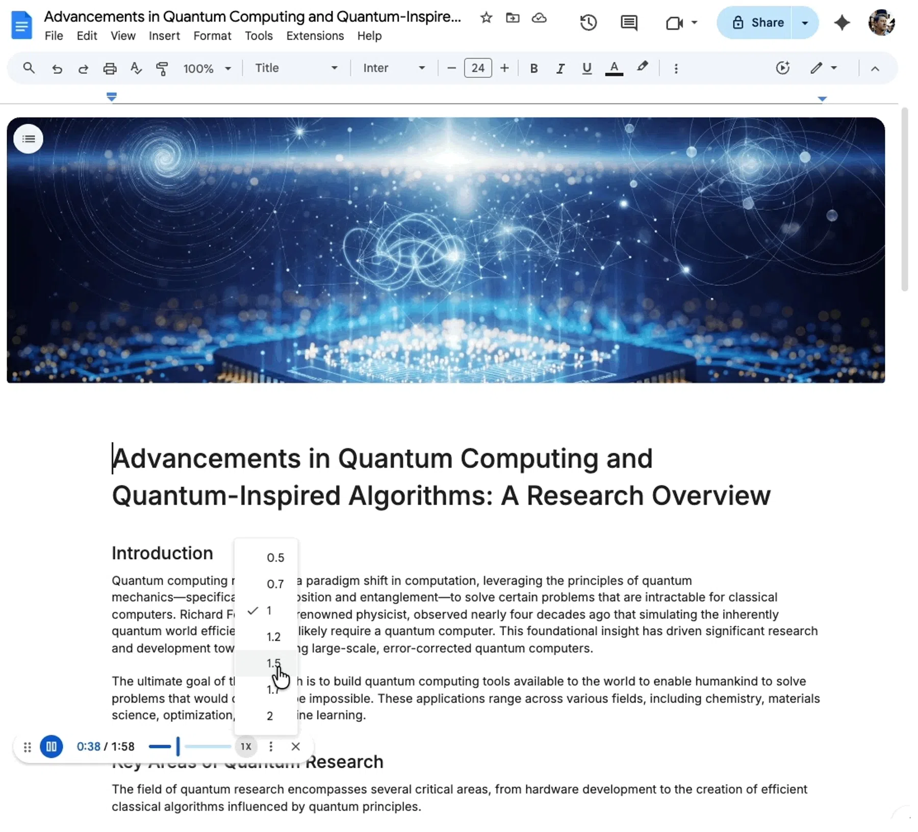 Gemini leest samenvatting voor.