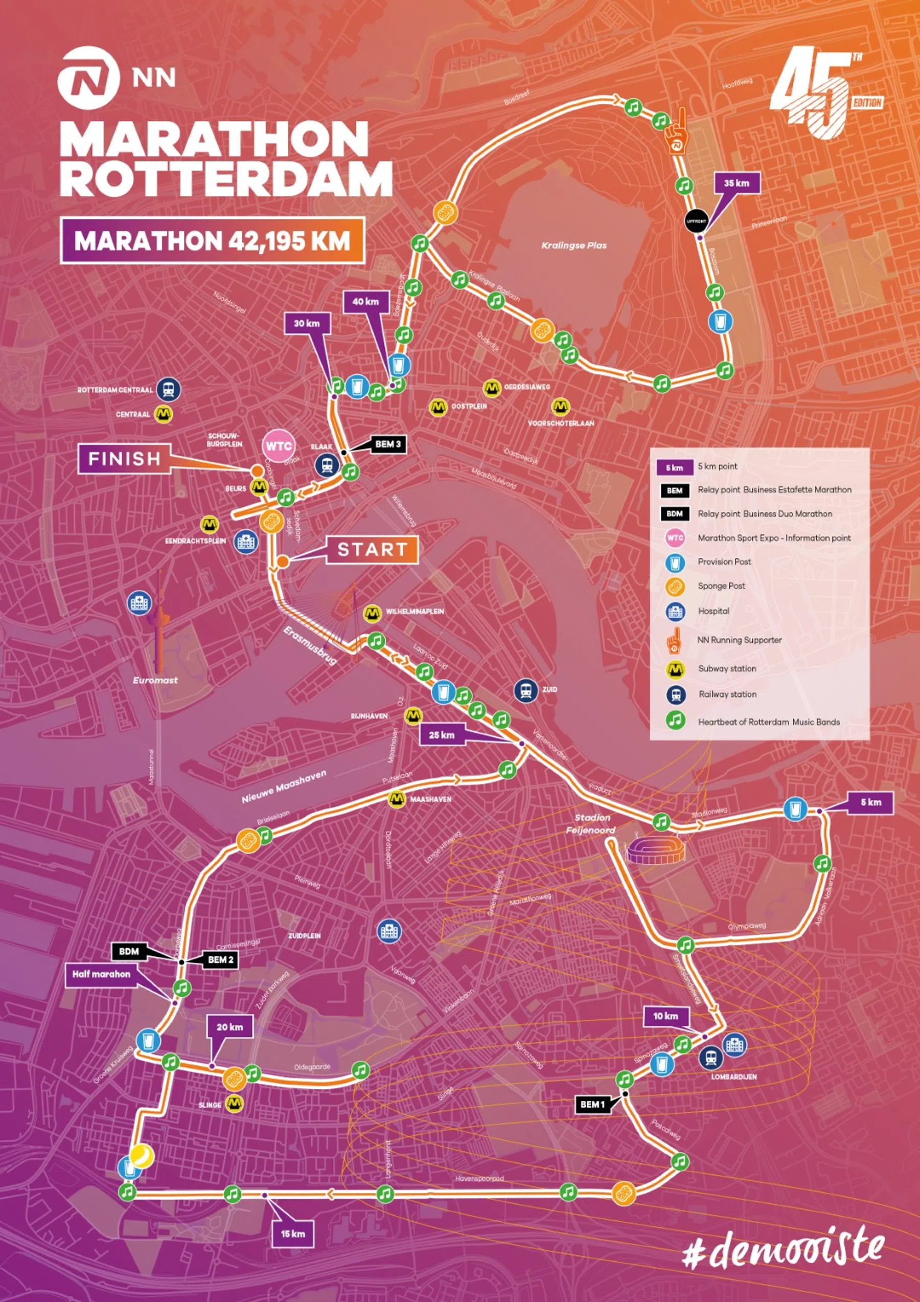 Parcours 10 km NN Marathon Rotterdam