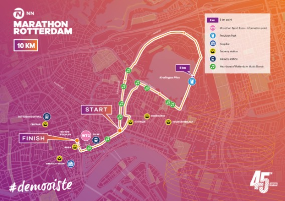 Parcours 10 km NN Marathon Rotterdam