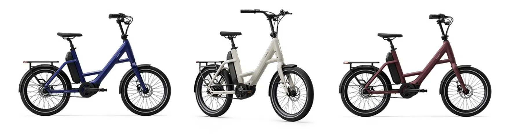 De fiets is er in de kleuren Autumn Red, Midnight Blue en Sandstone Beige.