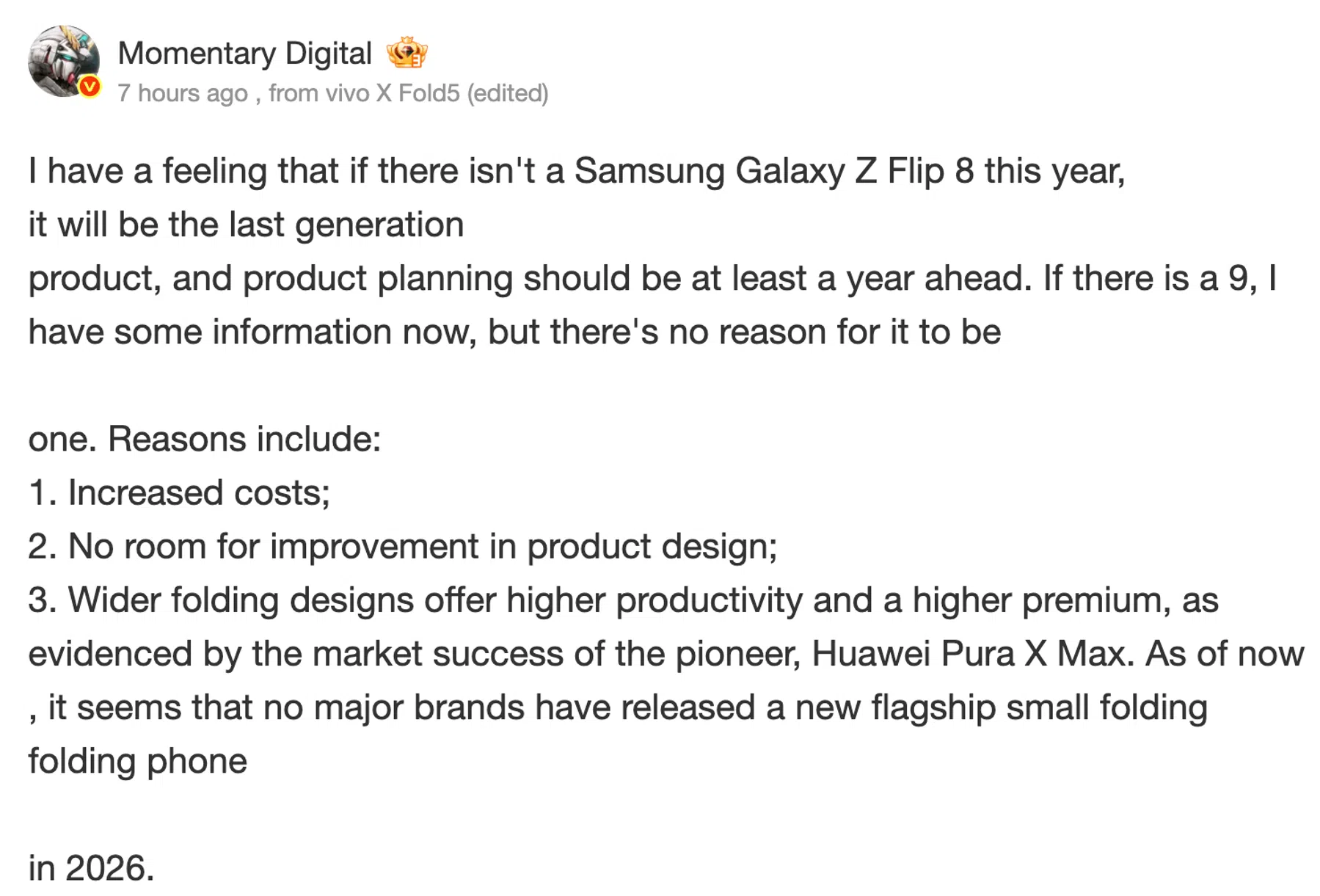 Een bericht over het einde van de Samsung Galaxy Z Flip 8