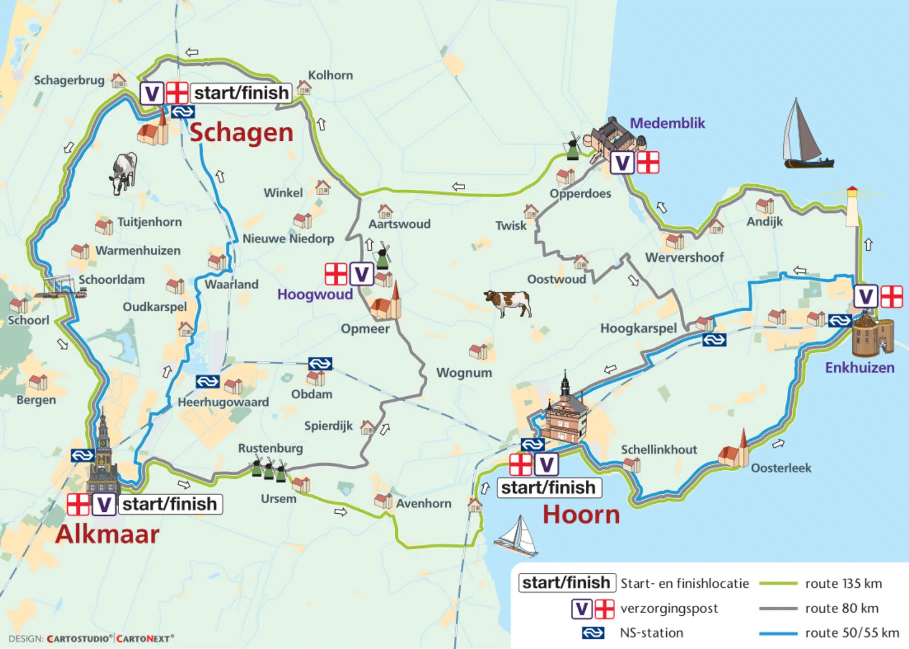 De routes van de Ronde van de Westfriese Omringdijk 2026 - Klik op de afbeelding om te vergroten