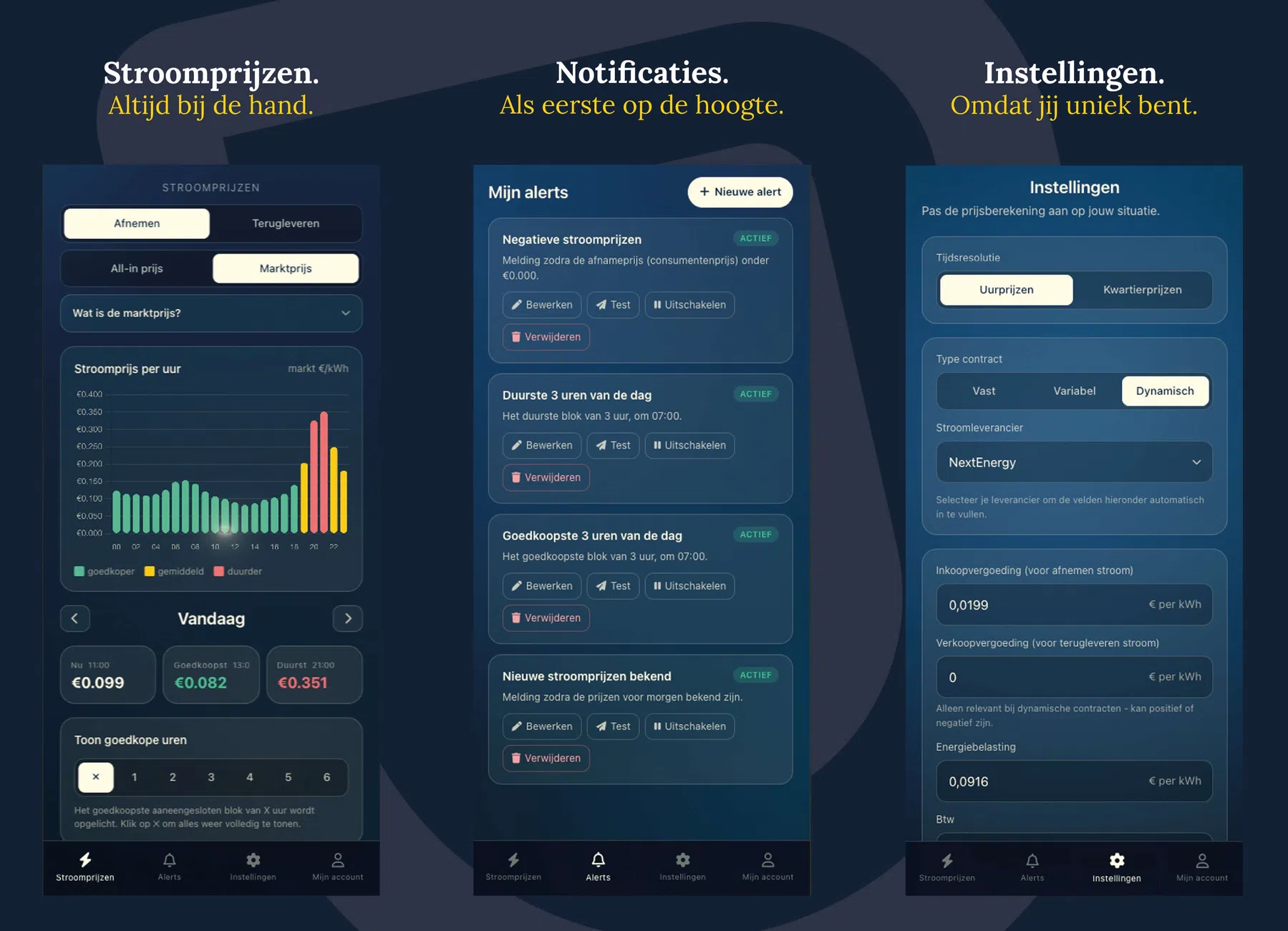 Screenshots van de app.