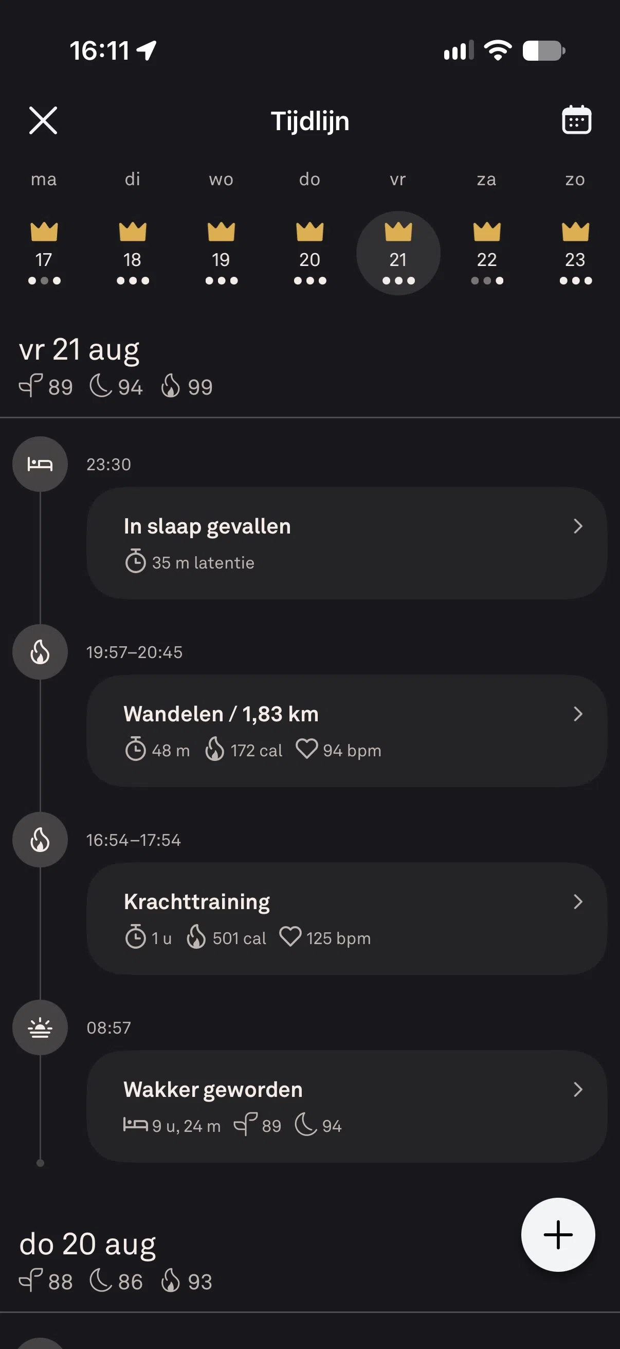 Oura app screenshot workout