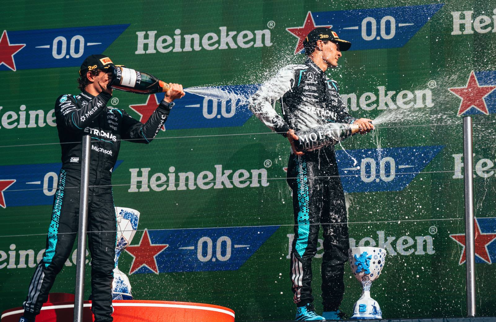 Mercedes-coureurs champagne F1 Znadvoort 2026