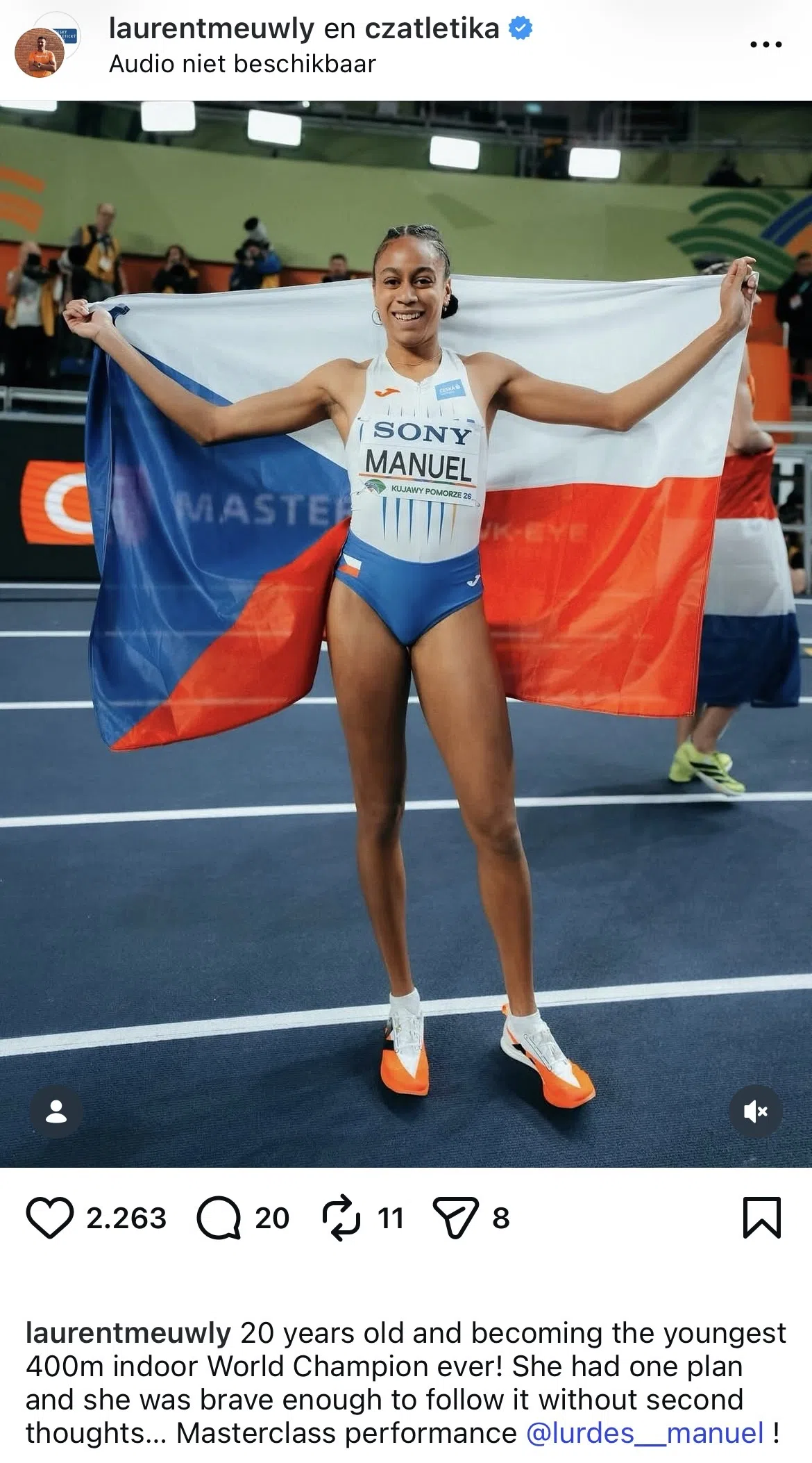 Lurdes Manuel wint goud (400m) op de WK Indoor in Torún