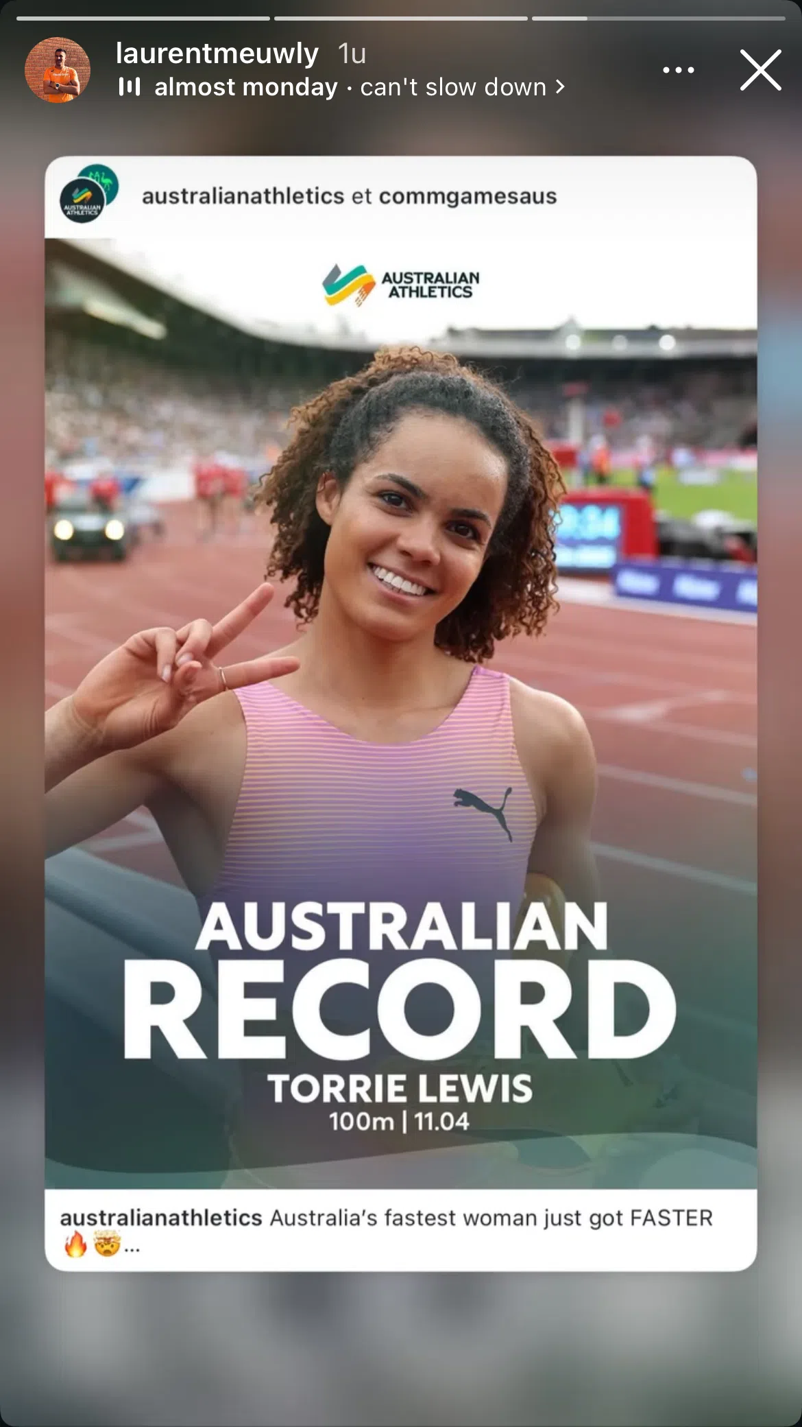 Torrie Lewis loopt Australisch record in 11.04 (later het seizen verbeterd naar 10.99)