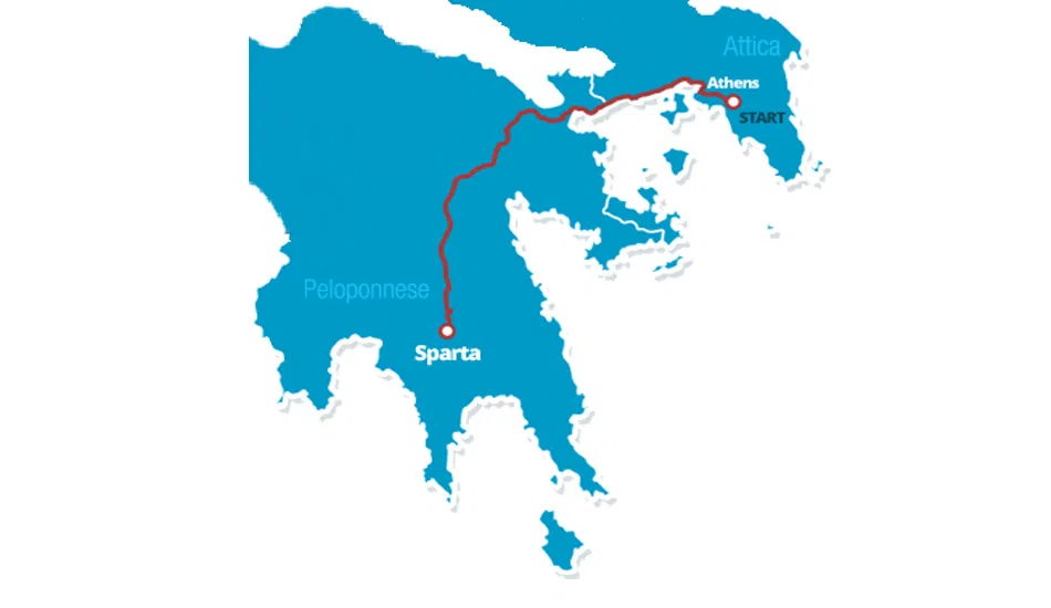 De 246,3 kilometer lopen van Athene naar Sparta