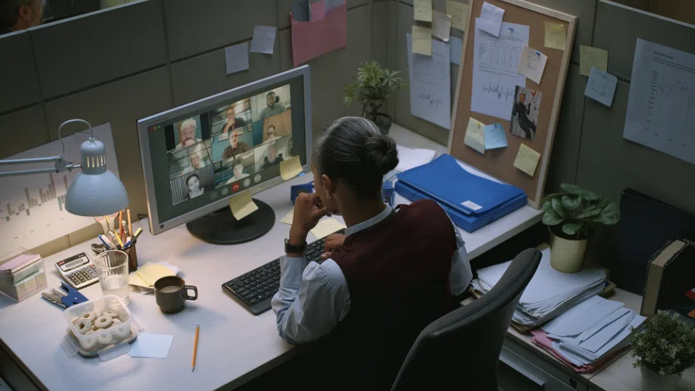 Vrouw die stilzit in een meeting.