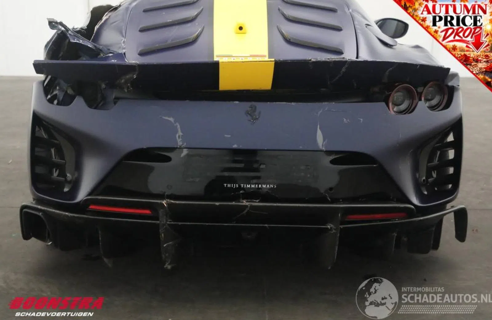 Bekende gecrashte Ferrari 812 Competizione staat nu te koop!