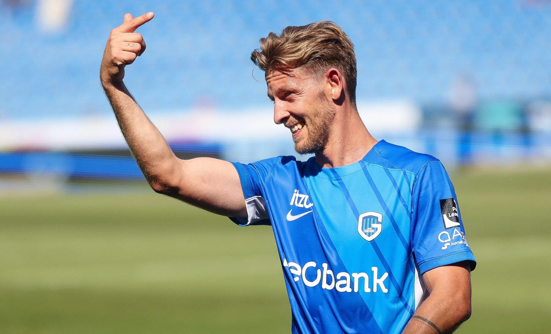 Patrik Hrosovsky reageert op zijn winnende treffer bij KRC Genk tegen Club Brugge