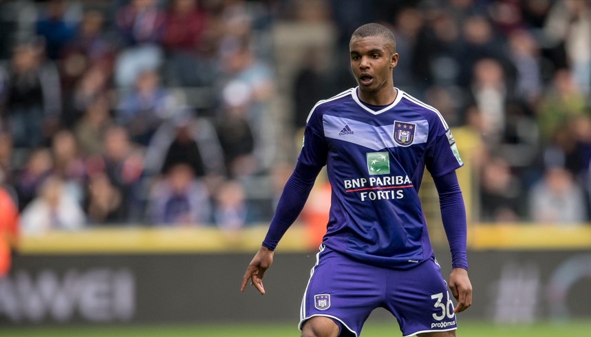 Nathan De Medina ex-RSC Anderlecht met FK Partizan tegen KAA Gent