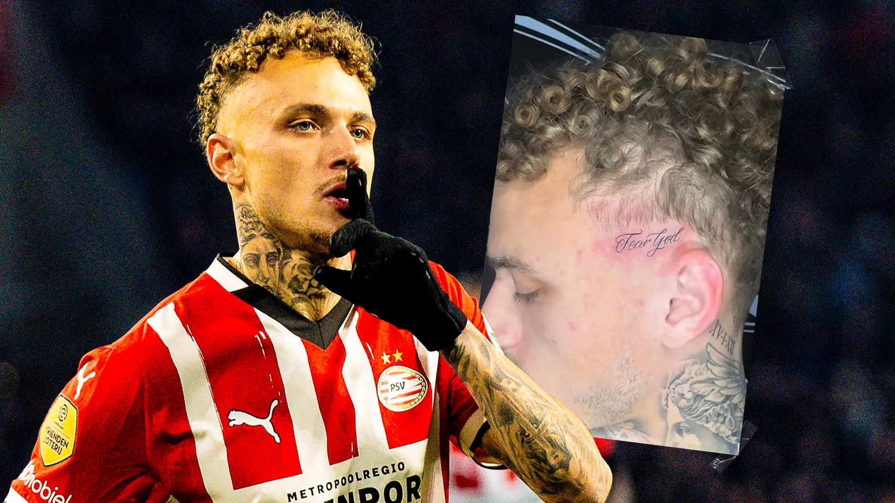 Lang zet tattoo met 'Fear god'