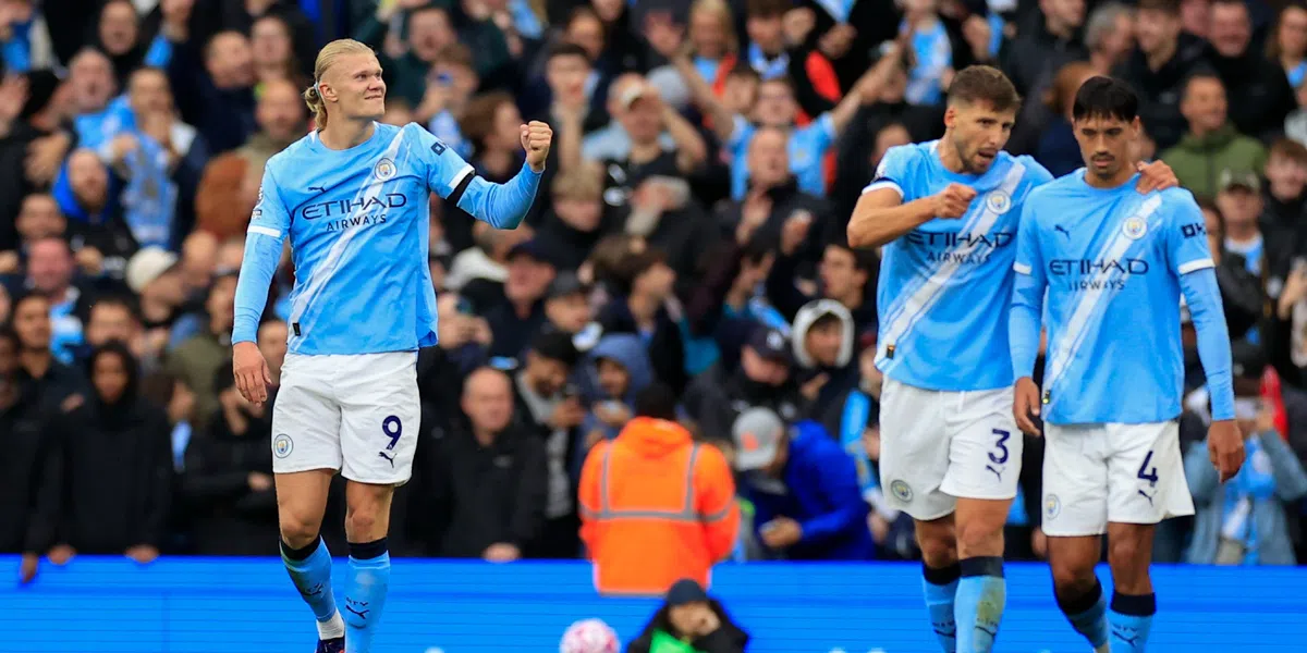 Haaland leidt City met twee doelpunten de weg in Manchester-derby