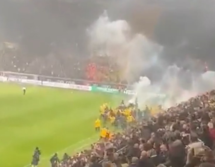 Dynamo Dresden-ultra's achtervolgt op het veld
